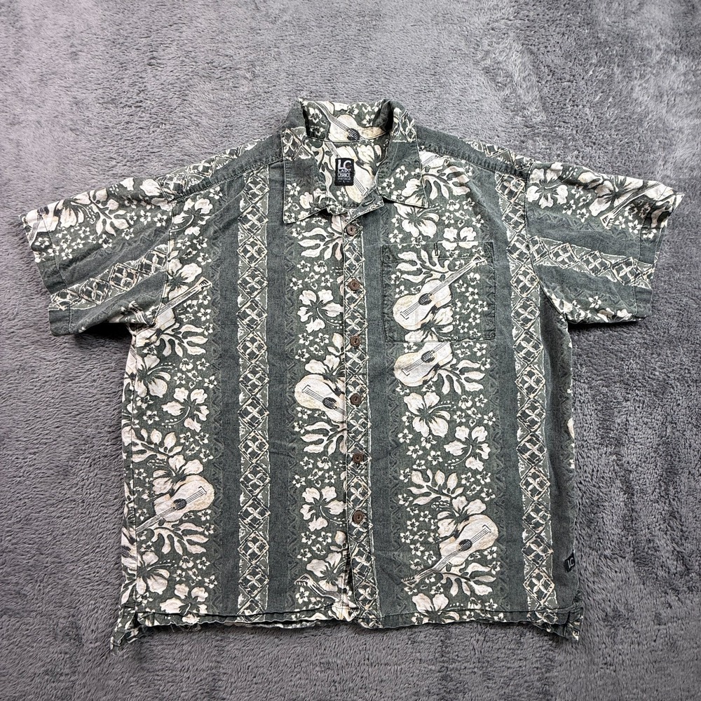 Last Chance Sportswear Vintage Hawaiian Button Up Guitar Shirt Mens L Cotton
